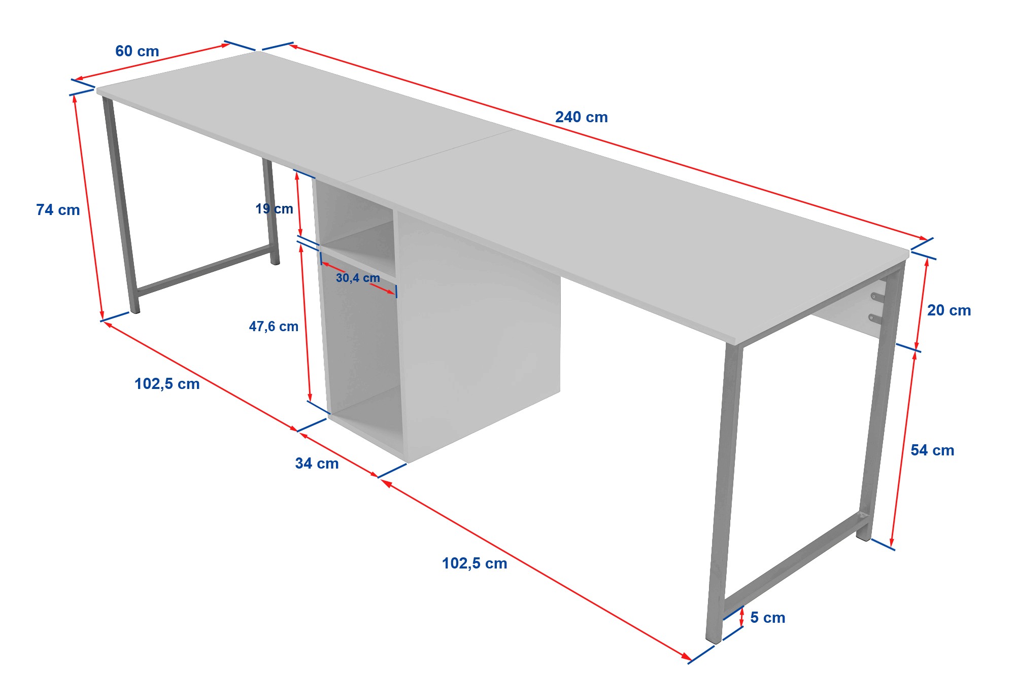 Twin Study Desk - Freesia Marble, Black Freesia Marble Black