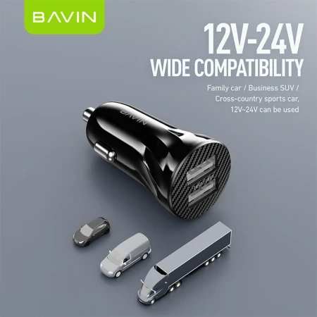 Bavin Auto punjač 2xUSB + kabl Micro crna - PC979