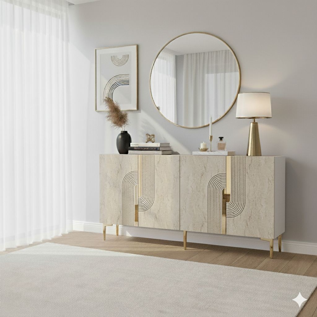 Meyra 150 - White, Travertine, Gold White Travertine Gold