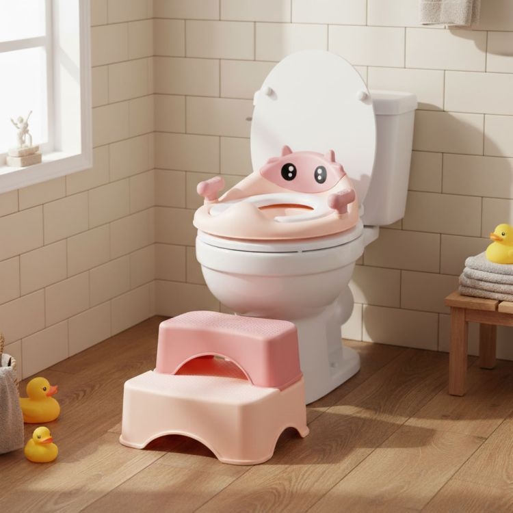 Adapter za WC šolju sa stepenicama i platformom za decu, roze, ECOTOYS