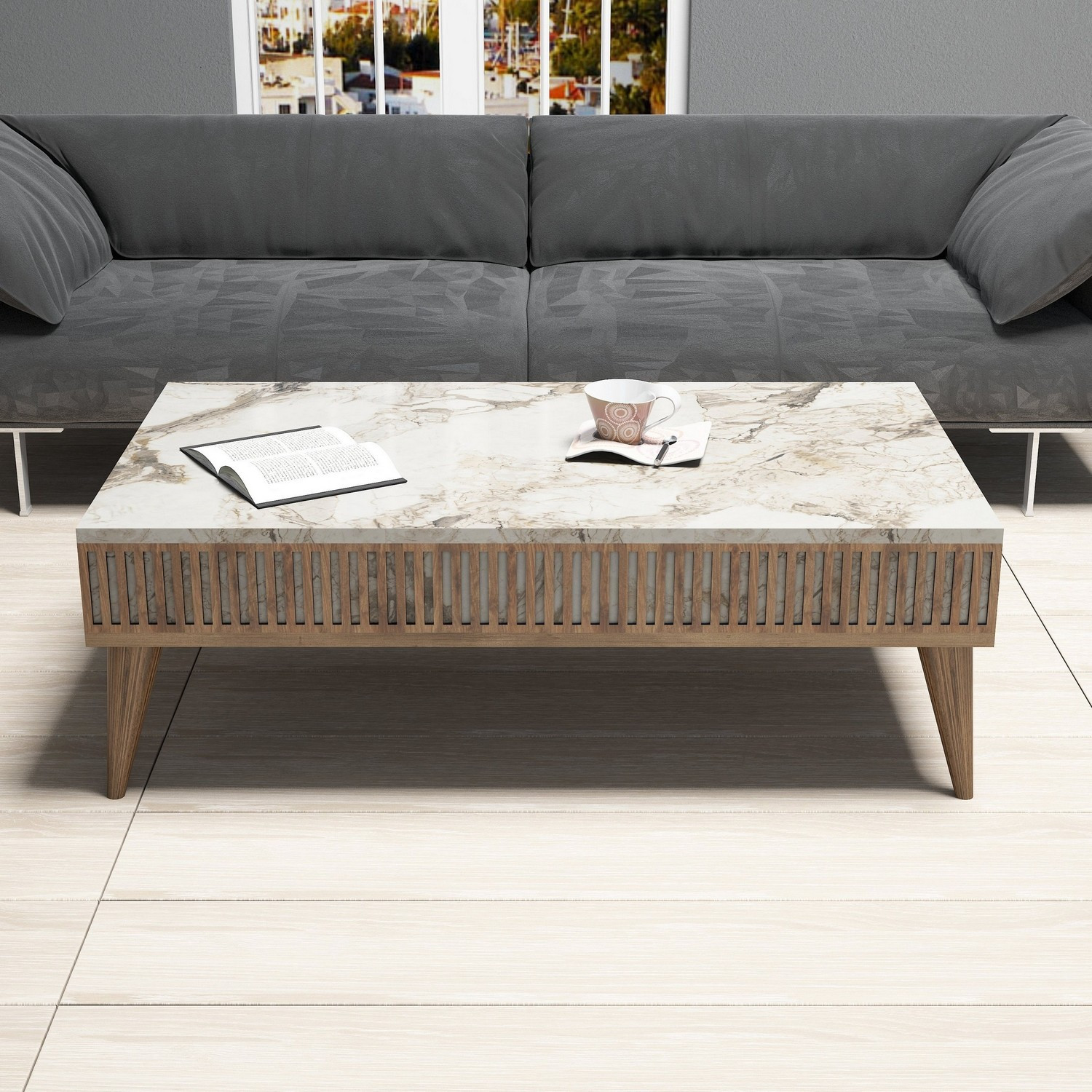 Milan - Walnut, White Marble Walnut White