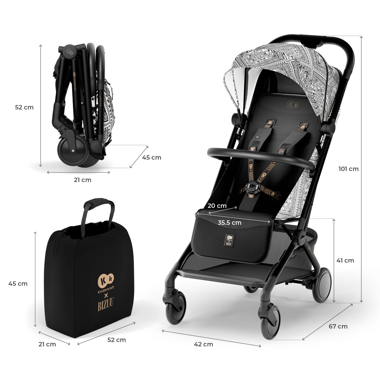 KINDERKRAFT KOLICA PILOT 2 BIZUU LUNAR BLACK