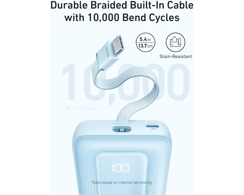 Zolo 20000mAh, 22.5W, sa ugrađenim USB-C kablom, Power Bank crni