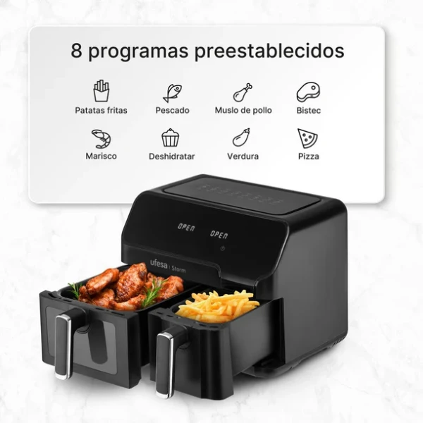 AirFryer Ufesa Storm/dupla posuda/9L(5.5L+3.5L)8 programa/crna