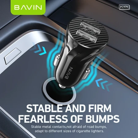 Bavin Auto punjač 2xUSB + kabl Lightning crna - PC979