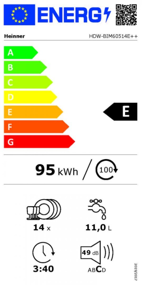 Ugradna mašina za pranje sudova  HEINNER HDW-BIM60514E++14kompleta /60cm