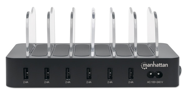 USB punjač 6-port Manhattan 102254 5V/2.4V/50W/držač za telefon Crni