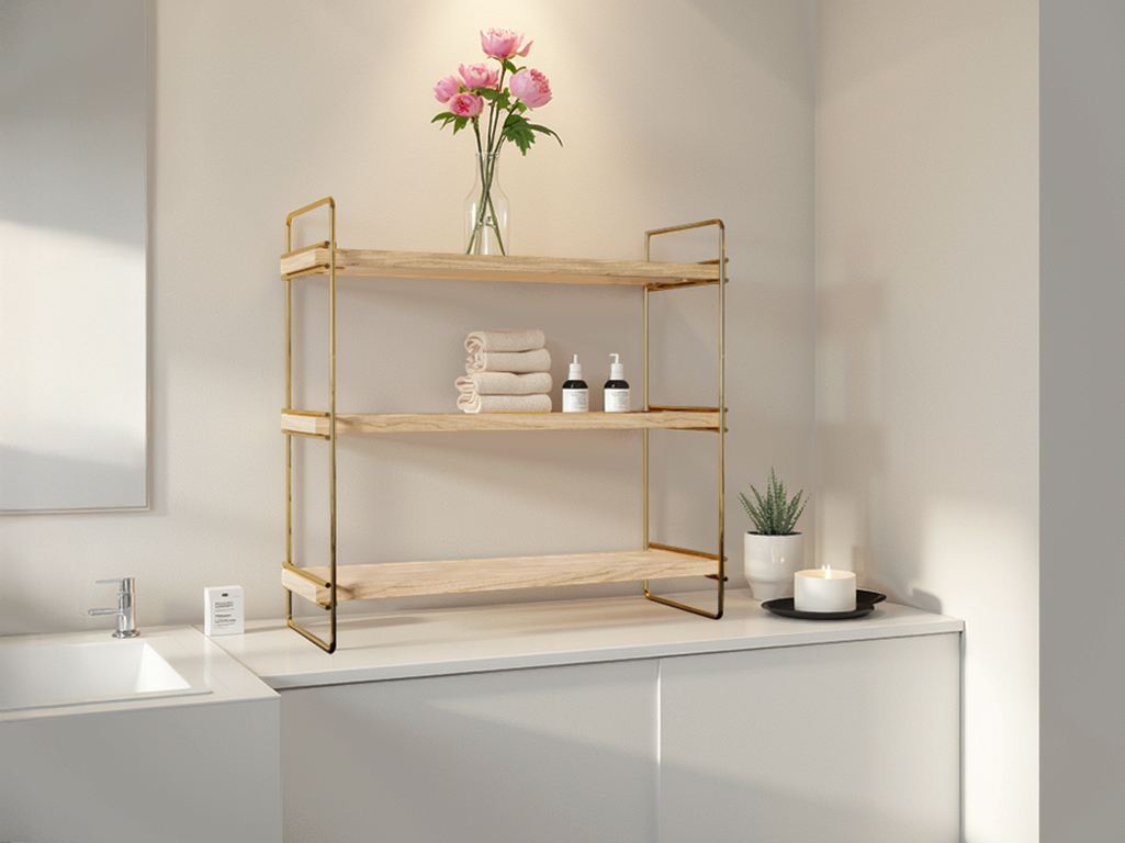 Masa Üstü 3 Katlı Organizer, Servis Rafı Gold Brown
