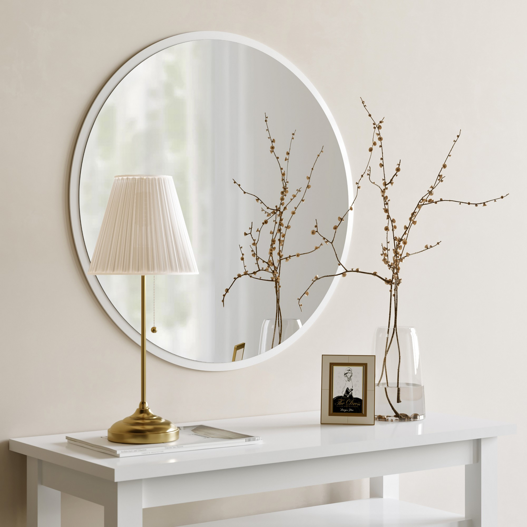 Dekoratif Yuvarlak Ayna Beyaz A706 White