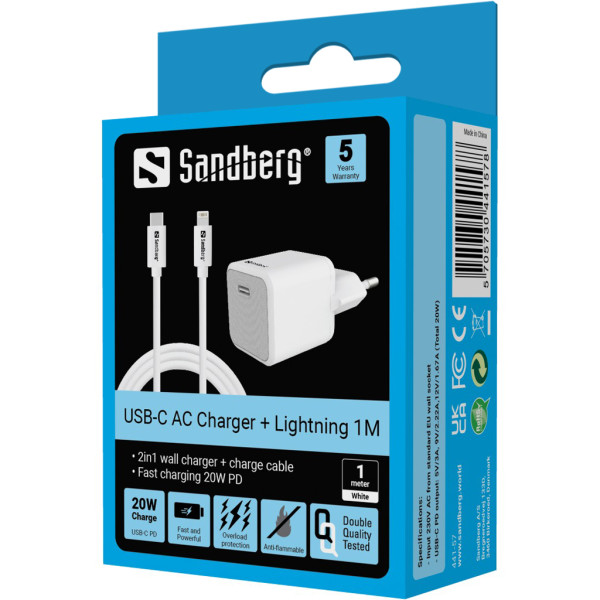 Kucni punjac Sandberg 441-57 USB-C 20W sa Lightning kablom 1m