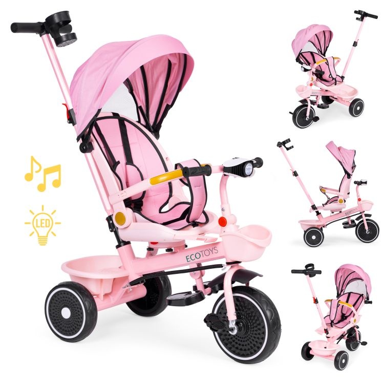 2u1 tricikl sa rotirajućim sedištem i sklopivom tendom Pink, ECOTOYS