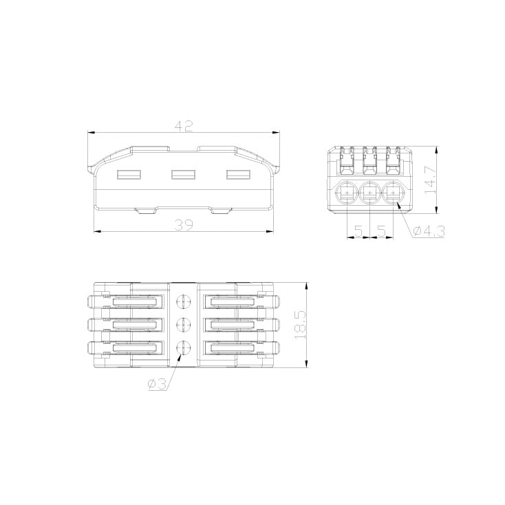 Bezvij. spojnica-klemna, 3P/3P 0.2-4mm2 450V/32A