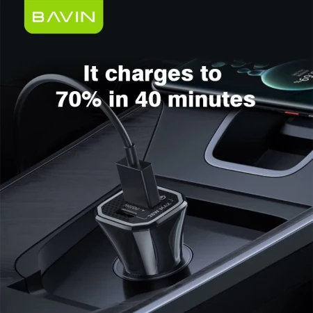 Bavin auto punjač  PD20W QC3.0 USB-A + USB-C crna - PC875BK