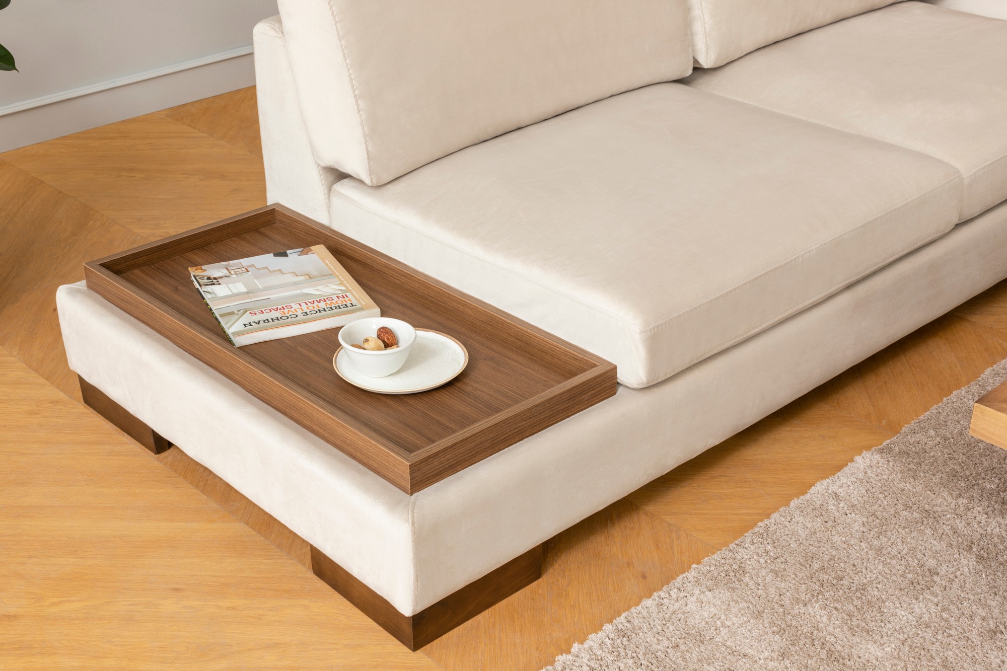 Tulip Corner Right With Pouf - Beige