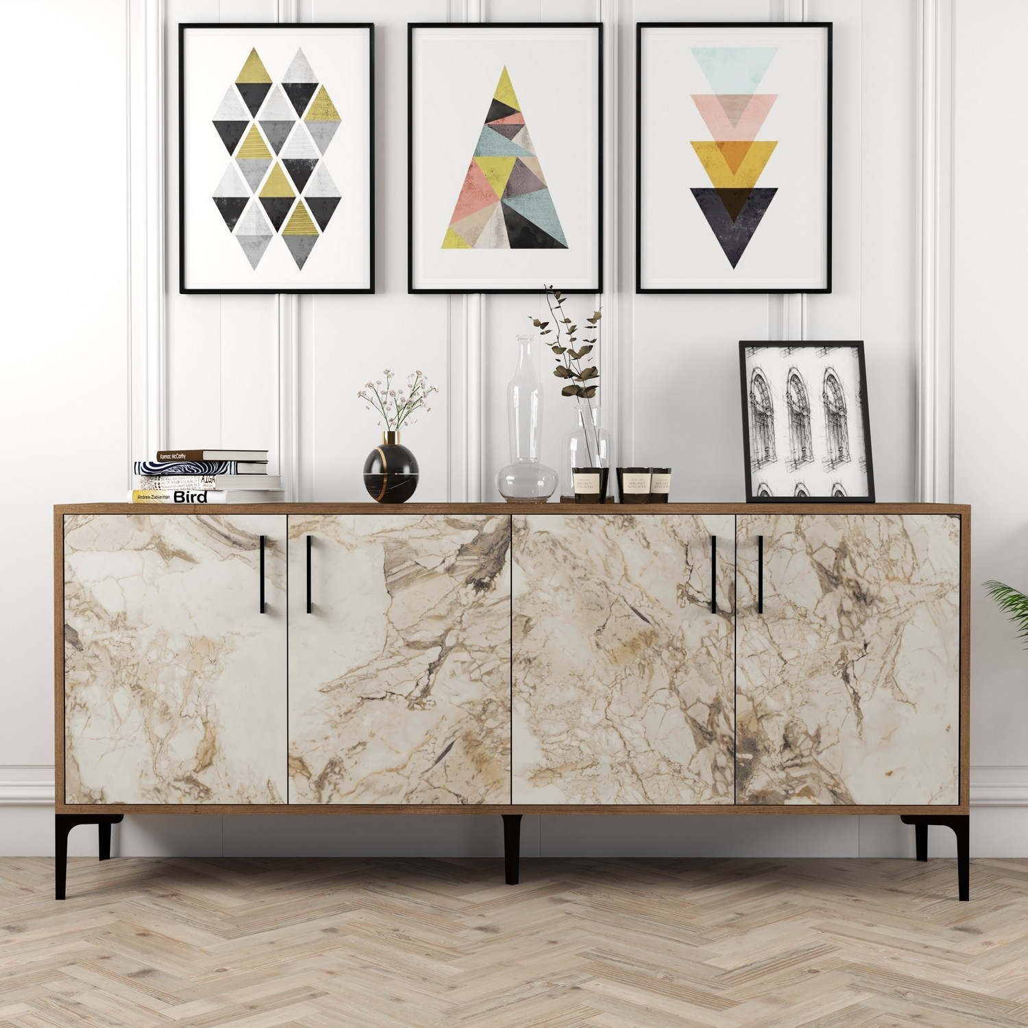 Kiev - Walnut, White Marble Walnut White