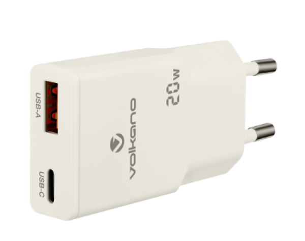 Kućni punjač Volkano Mighty Series VK-8063-WT GaN 20W USB-A + USN-C