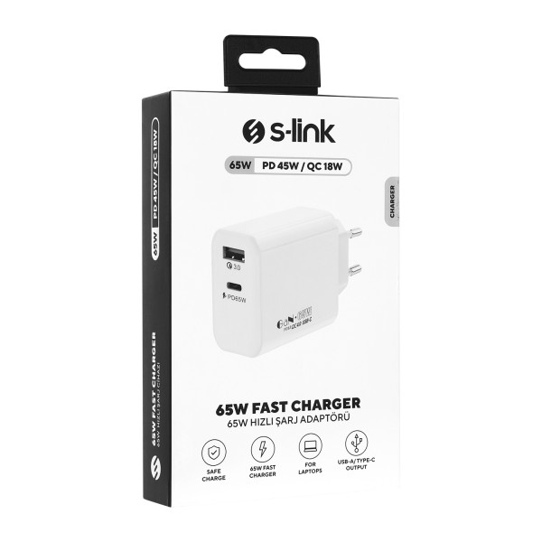 Strujni adapter S-link SL-EC69 65W PD 45W/QC 18W USB-C/USB-A Brzo punjenje