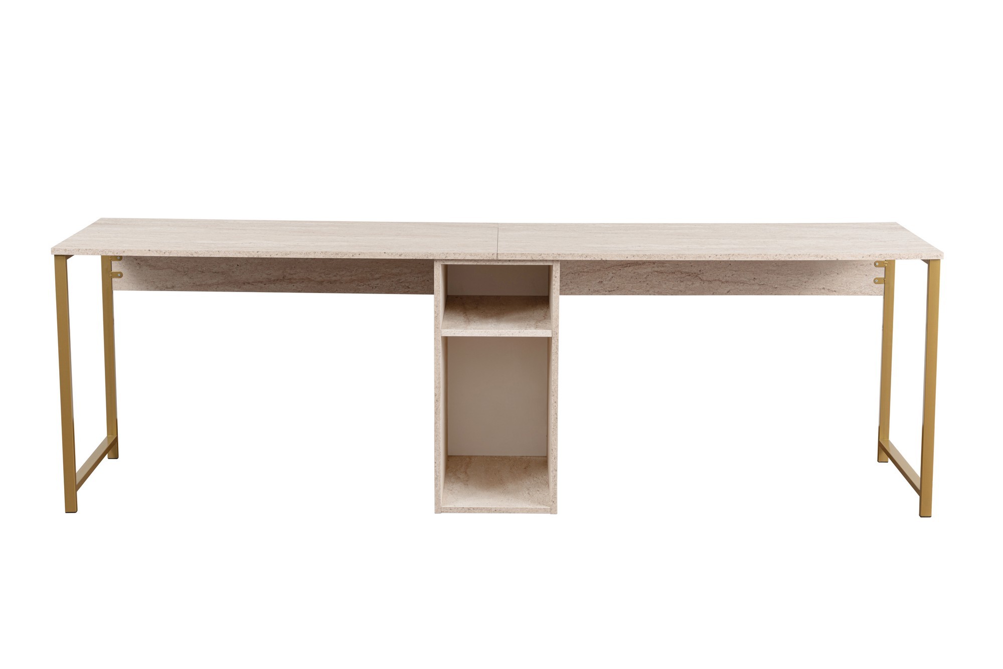 Twin Study Desk - Travertine, Gold Travertine Gold