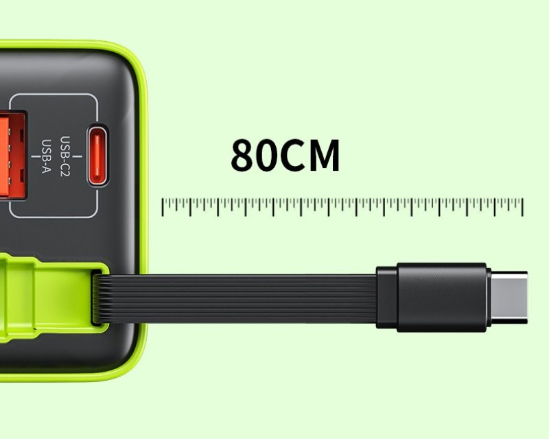 WP-U39 Superbrzi Strujni GaN punjač, 2-porta USB (3.0 i 3.1 tip C) 65W sa displlejom i USB 3.1 tip C kablom 0.8m, žuti