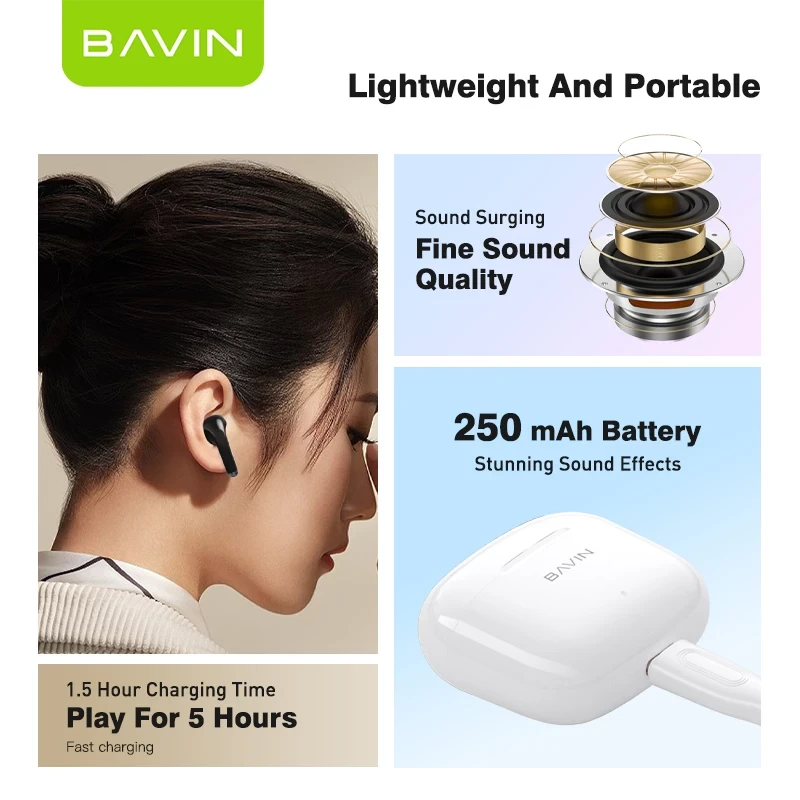 Bavin slušalice wireless earbuds crna - BA-61