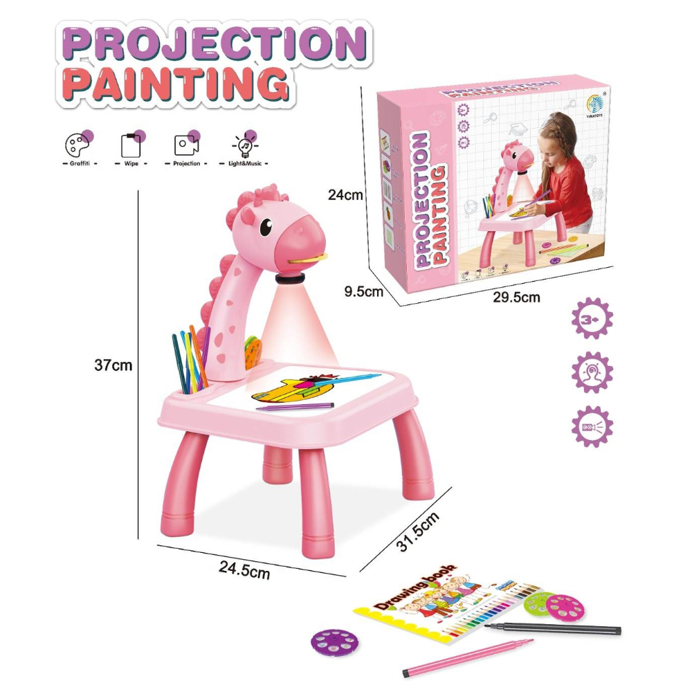 PLASTIČNI STO ZA CRTANJE ZA DECU SA PROJEKTOROM PINK ŽIRAFA