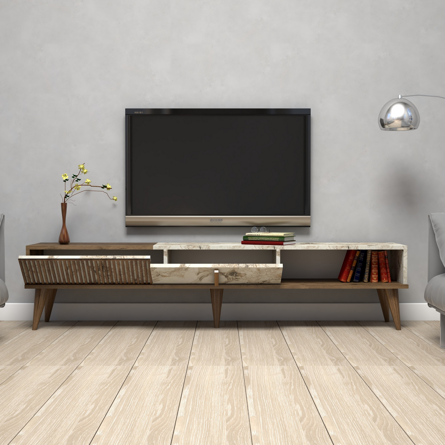 Milan - Walnut, White Marble Walnut White