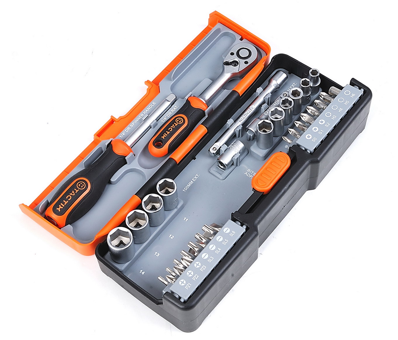 TACTIX Set 43 del. nasadnih ključeva sa čegrtaljkom 1/4" HEX/mm
