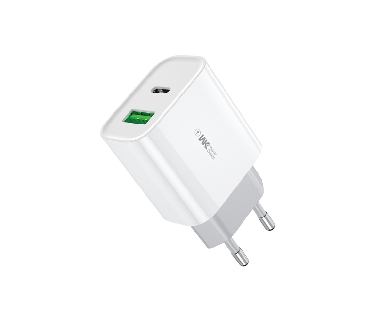 WP-U53 Superbrzi Strujni GaN punjač, 2-porta USB (3.0 i PD-tipC) 33W, beli