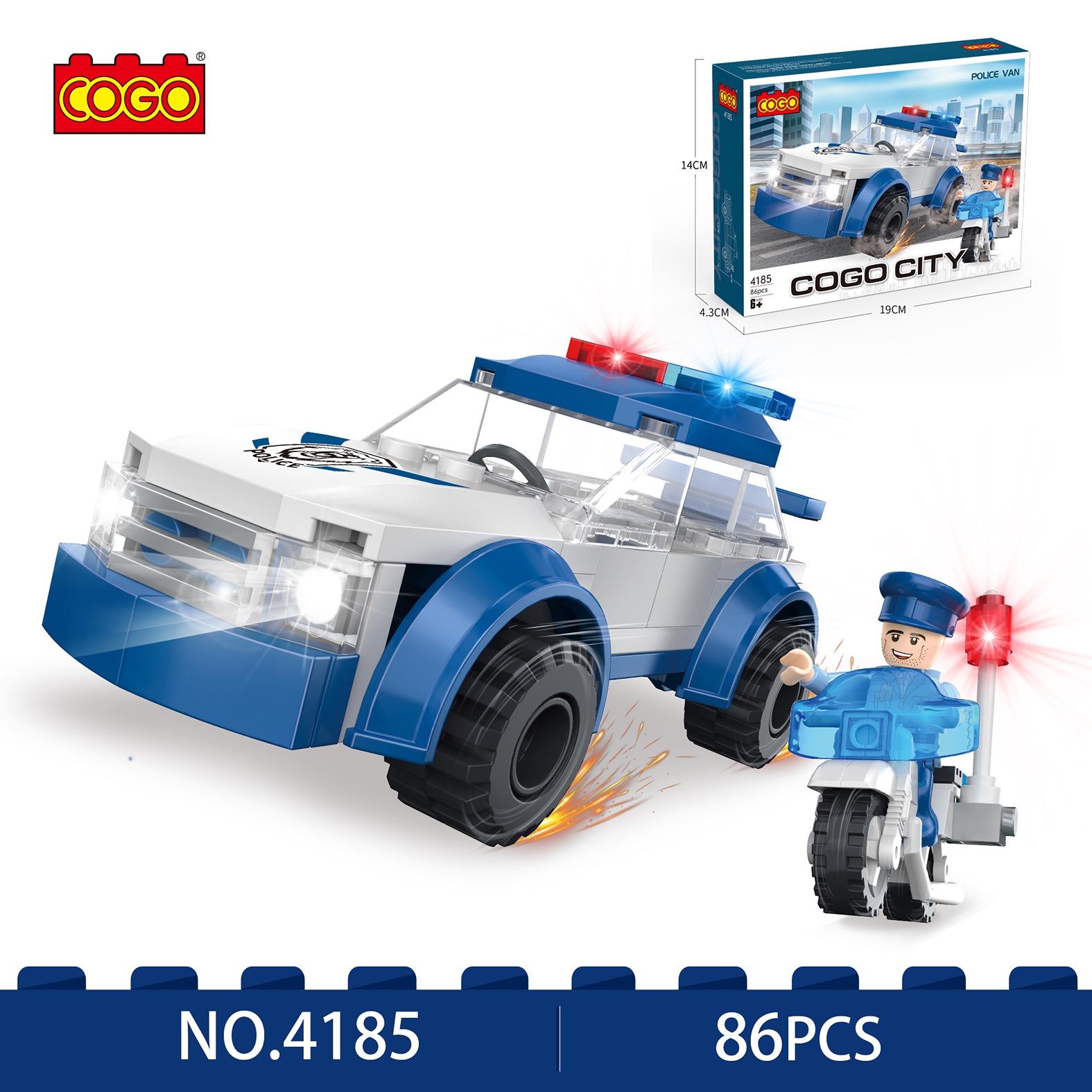 COGO kockice-Policijski auto i motor. 86 delova.
