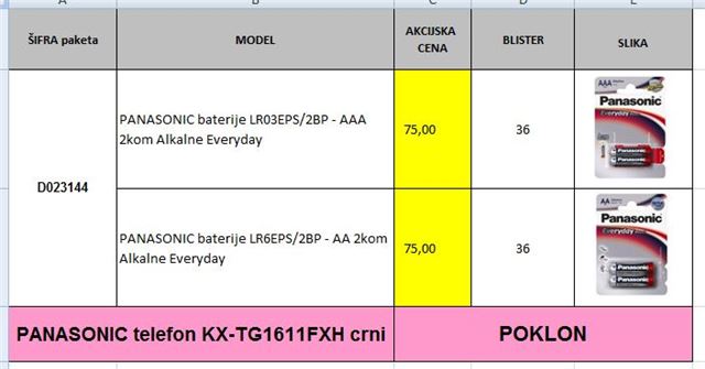 PANASONIC paket baterije + TELEFON