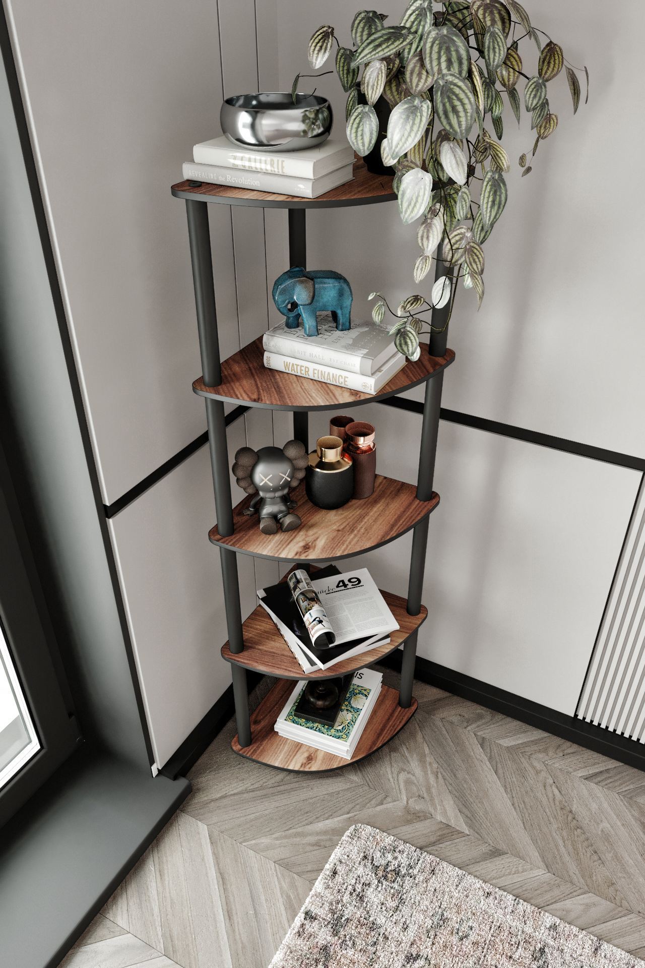 Bookcase 5 Corner - Walnut