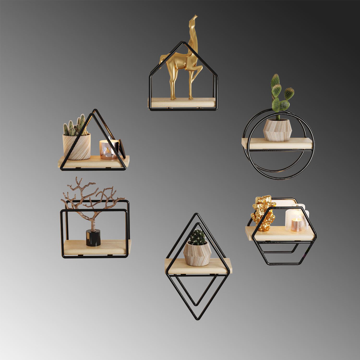 Minyatür Raflar 6'lı Set Gold Black
