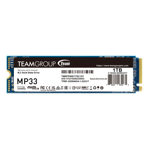 SSD M.2 NVMe TeamGroup 1TB MP33 Gen3x4 1800MBs/1500MBs TM8FP6001T0C101