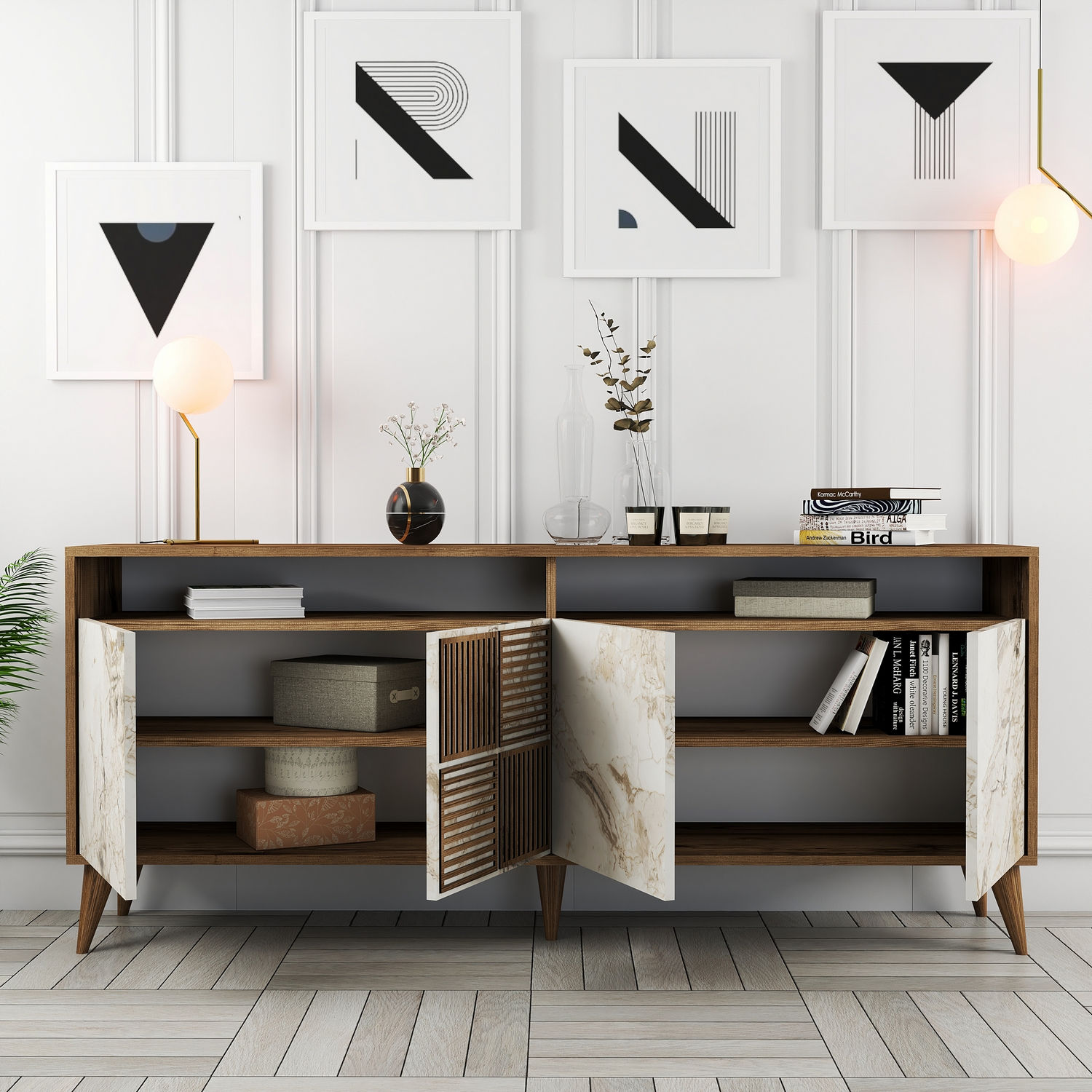 Milan - Walnut, White Marble Walnut White