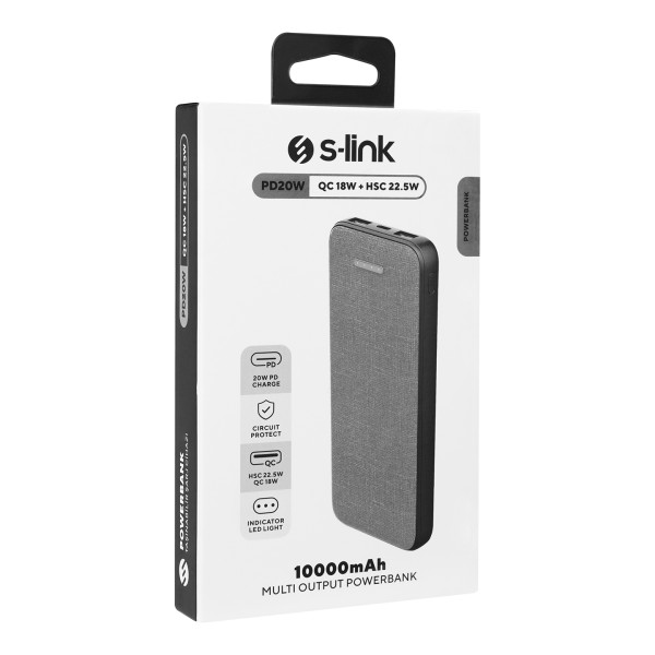Powerbank S-LINK P108 10000mAh LCD/PD20W/sivi